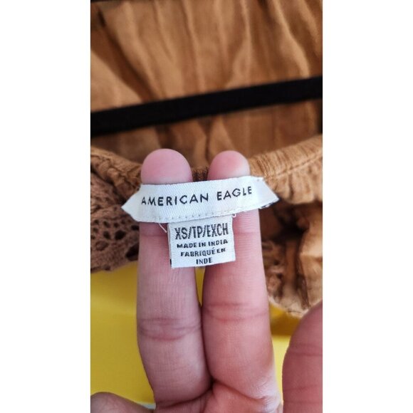 American Eagle Lace Tie Crop Top Long Sleeve Brown Size XS - Picture 6 of 7